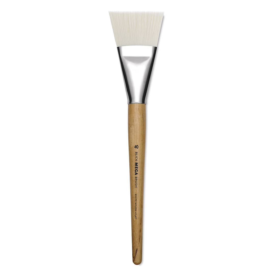 Open in modal - Blick Mega White Synthetic Brush - Short handled Mega Flat shown upright