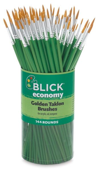 Open in modal - Blick Economy Golden Taklon Brushes - Canister of Round Long handle Brushes
