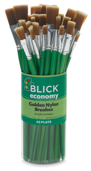 Open in modal - Blick Economy Golden Taklon Brush Set - Flats, Set of 40