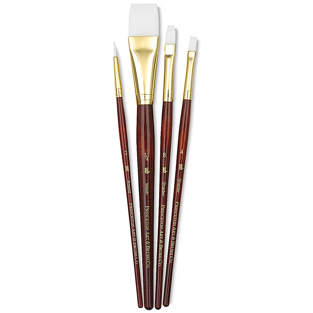 Open in modal - Princeton Real Value Brush Set - 9125, White Taklon, Short Handle, Set of 4