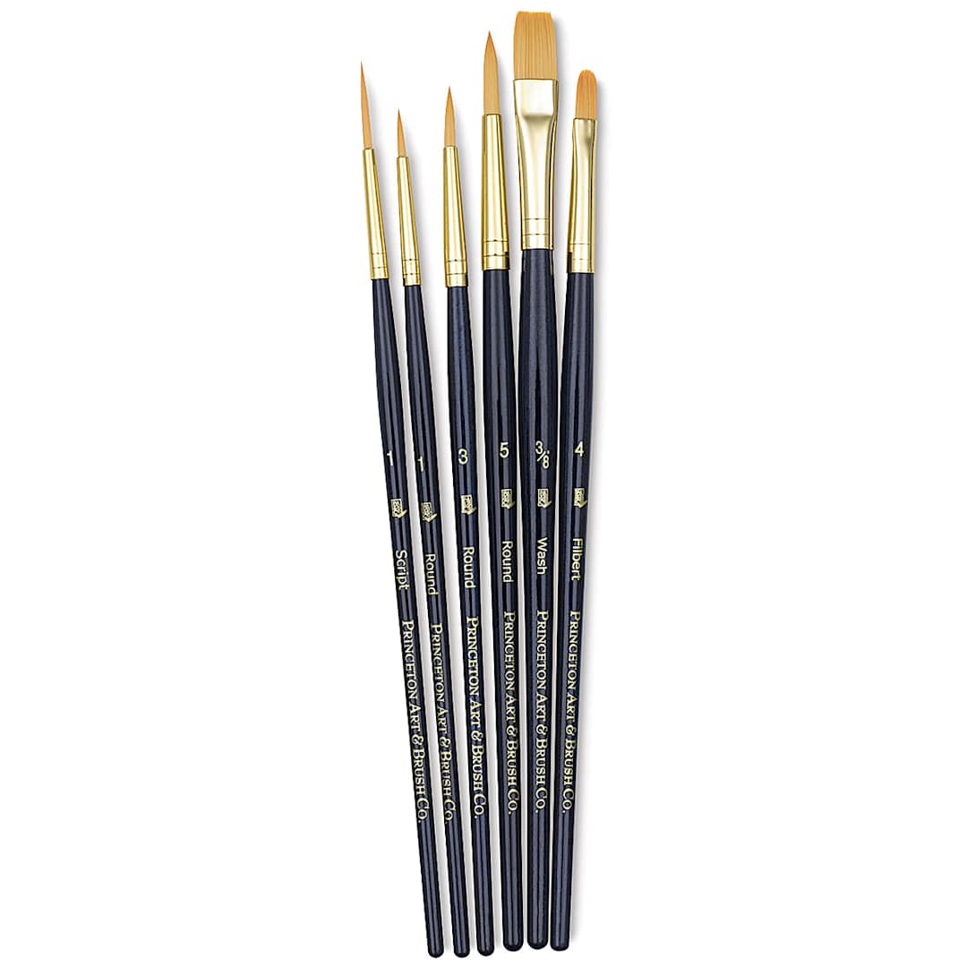 Open in modal - Princeton Real Value Brush Set - 9132, Golden Taklon, Short Handle, Set of 6