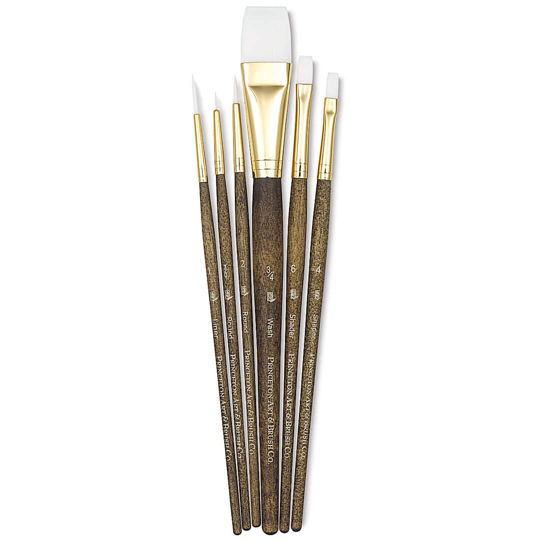 Open in modal - Princeton Real Value Brush Set - 9140, White Taklon, Short Handle, Set of 6