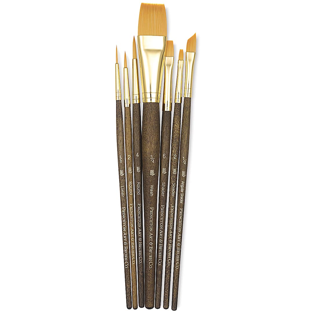 Open in modal - Princeton Real Value Brush Set - 9143, Golden Taklon, Short Handle, Set of 7