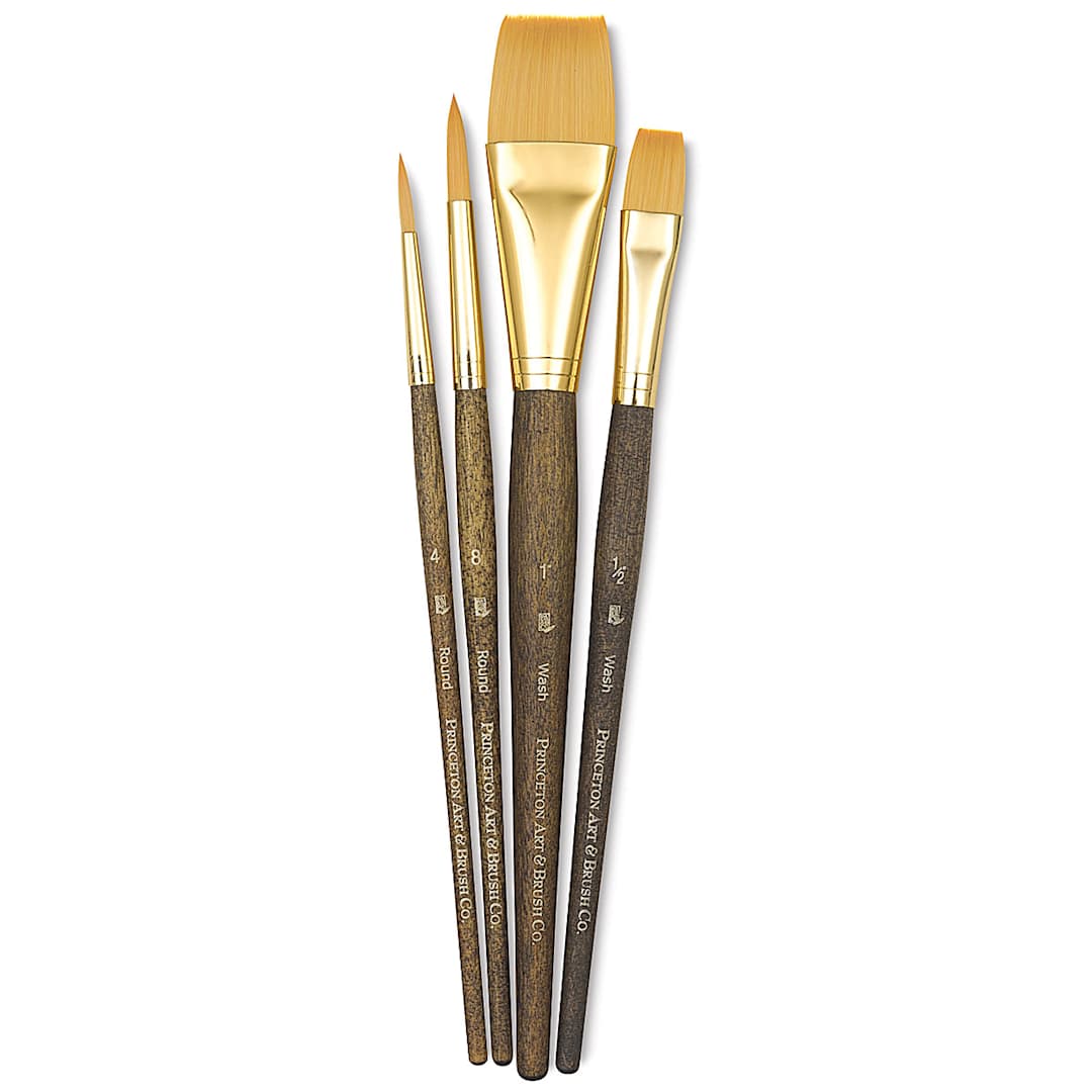Open in modal - Princeton Real Value Brush Set - 9146, Golden Taklon, Short Handle, Set of 4