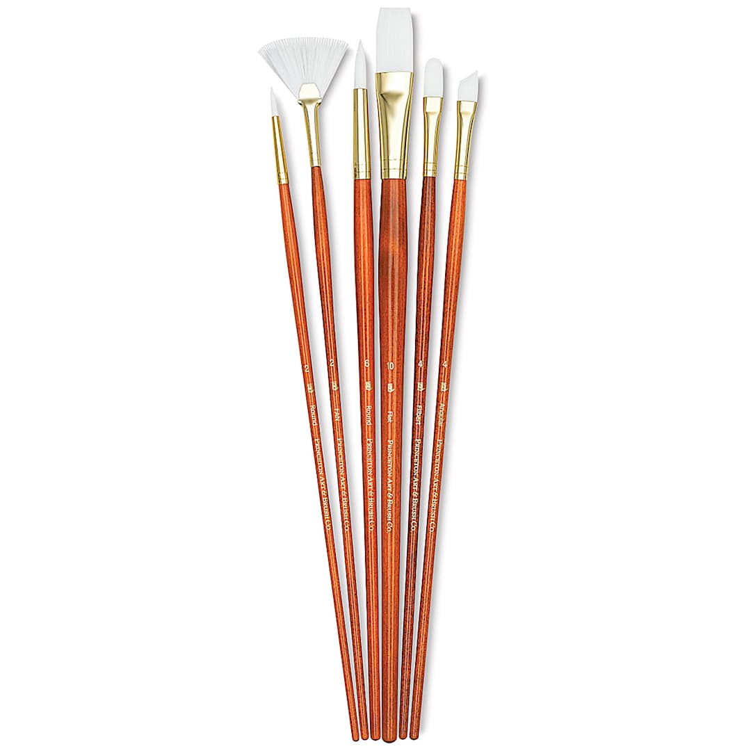 Open in modal - Princeton Real Value Brush Set - 9156, White Taklon, Long Handle, Set of 6