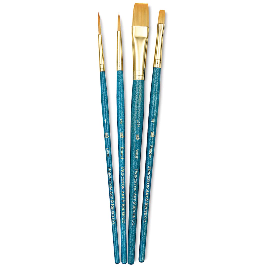 Open in modal - Princeton Real Value Brush Set - 9172, Golden Taklon, Short Handle, Set of 4