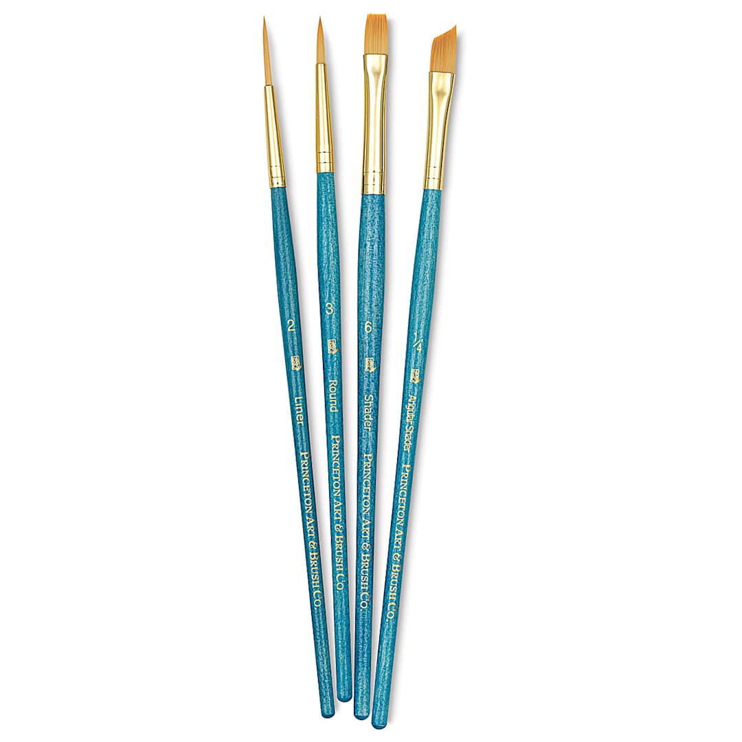 Open in modal - Princeton Real Value Brush Set - 9173, Golden Taklon, Short Handle, Set of 4