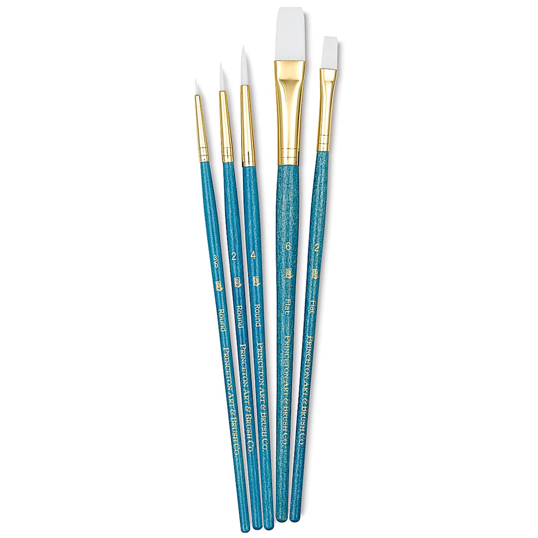 Open in modal - Princeton Real Value Brush Set - 9174, White Taklon, Short Handle, Set of 5