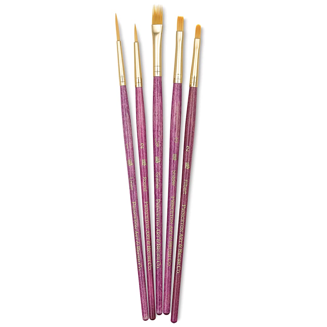 Open in modal - Princeton Real Value Brush Set - 9184, Golden Taklon, Short Handle, Set of 5