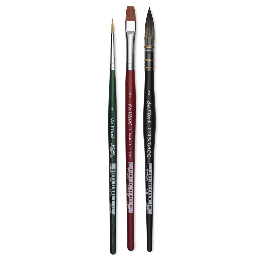 Open in modal - Da Vinci Botanical Art Synthetic Watercolor Brushes - Set of 3, brushes laid out