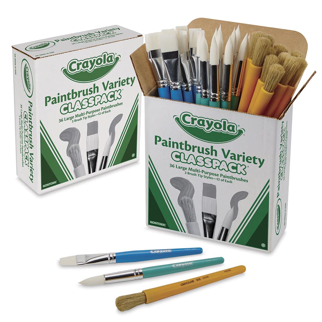 Open in modal - 
Large Paintbrush Variety Classpack, Closed and open Package with variety of Brushes shown