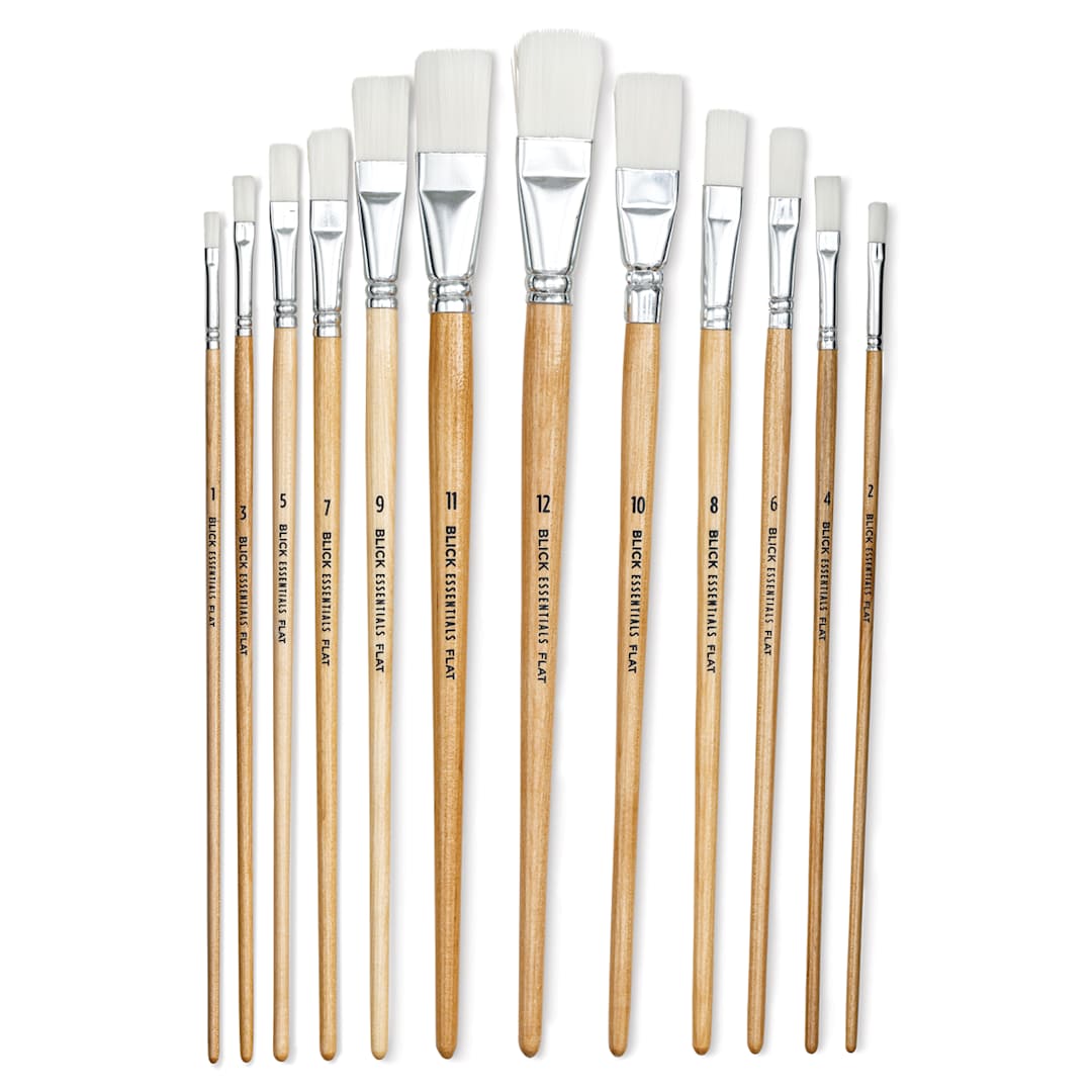Open in modal - Blick Essentials Value Brush Set - Flat Brushes, White Nylon, Set of 12