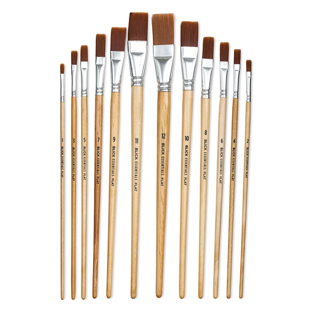 Open in modal - Blick Essentials Value Brush Set - Flat Brushes, Brown Nylon, Set of 12