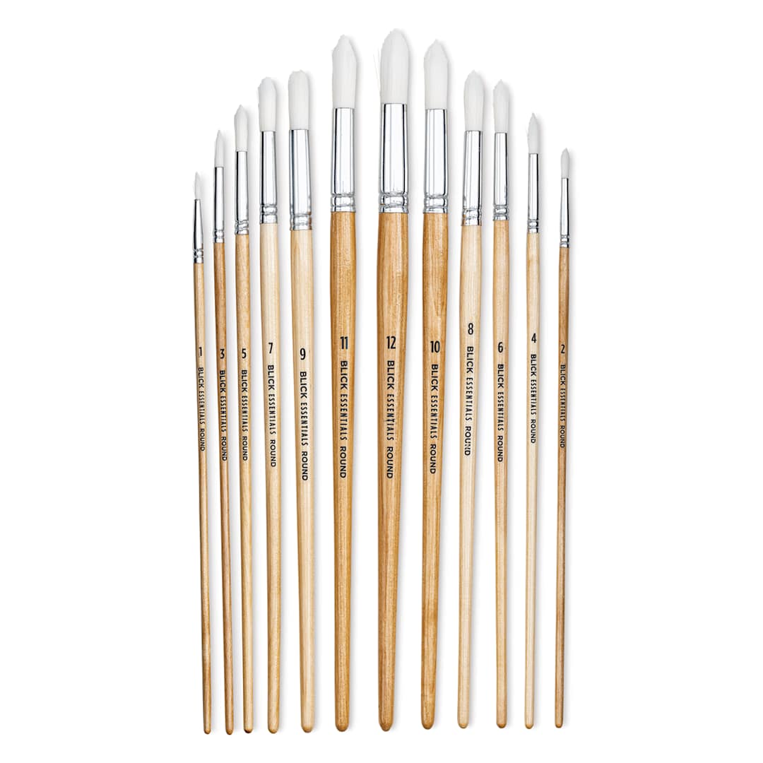 Open in modal - Blick Essentials Value Brush Set - Round Brushes, White Nylon, Set of 12