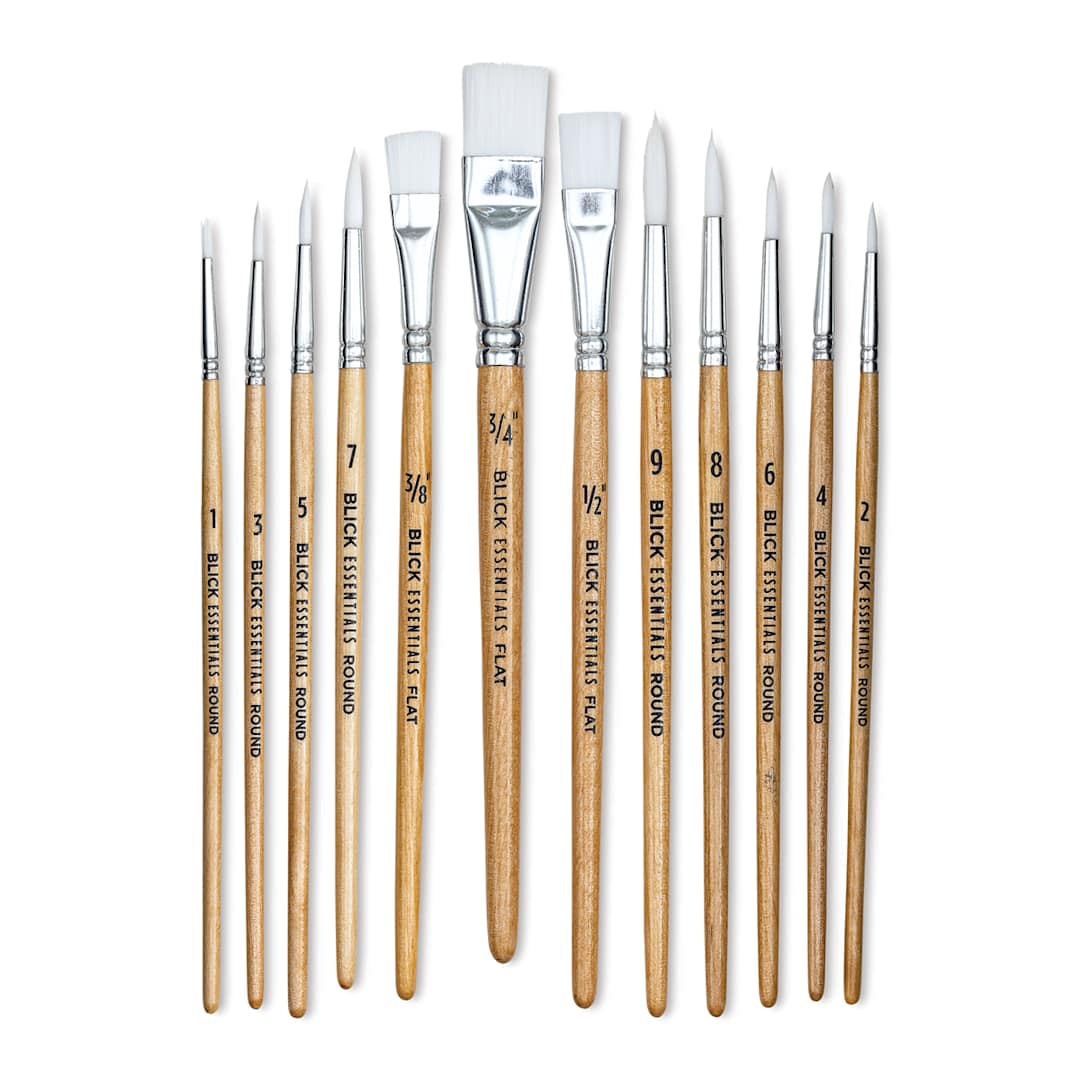 Open in modal - Blick Essentials Value Brush Set - Assorted Brushes, White Nylon, Set of 12