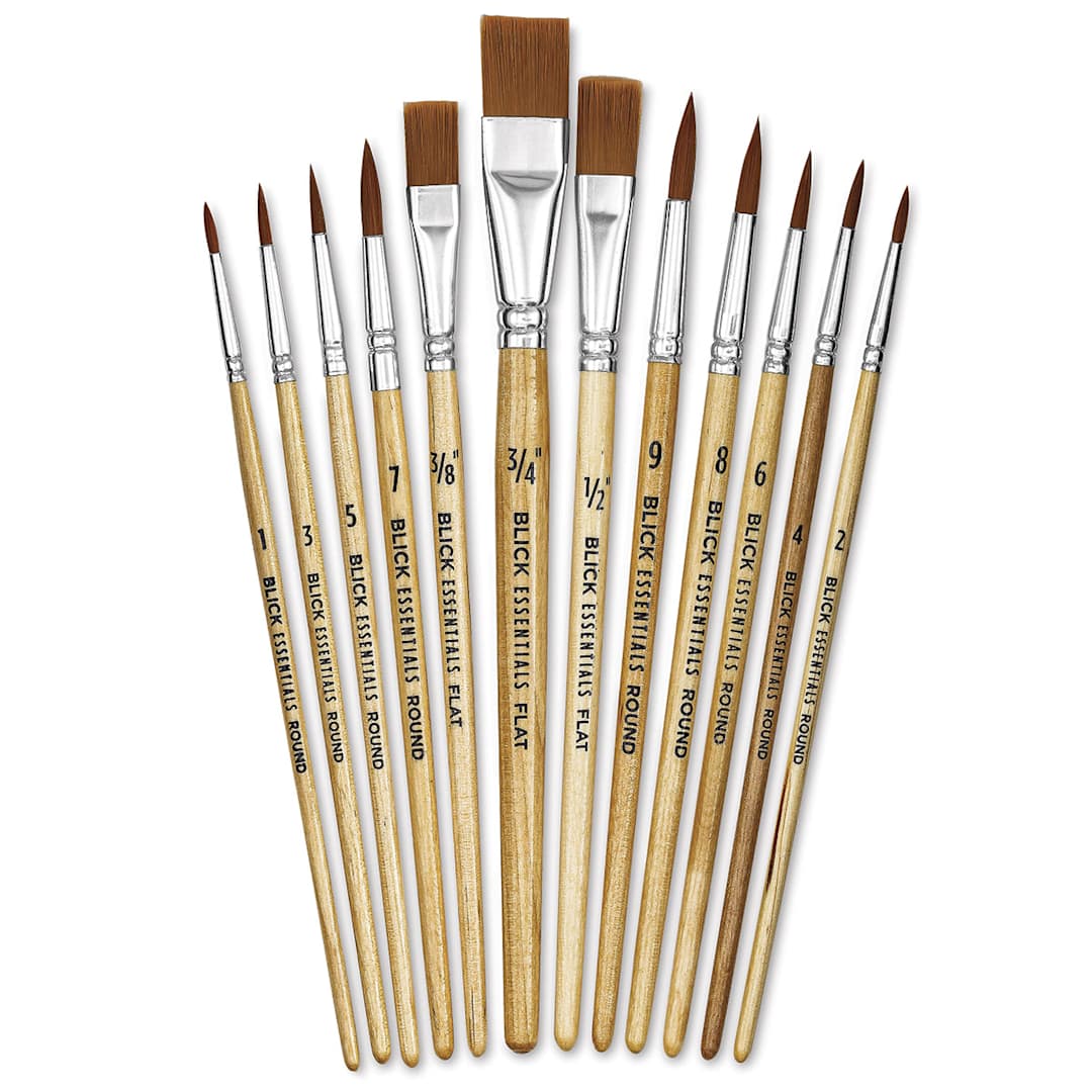 Open in modal - Blick Essentials Value Brush Set - Assorted Brushes, Brown Nylon, Set of 12