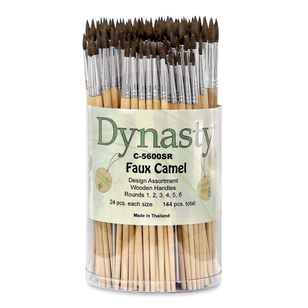 Open in modal - Dynasty Faux Camel Watercolor Canister - Front view of 144 pc Round Brush canister