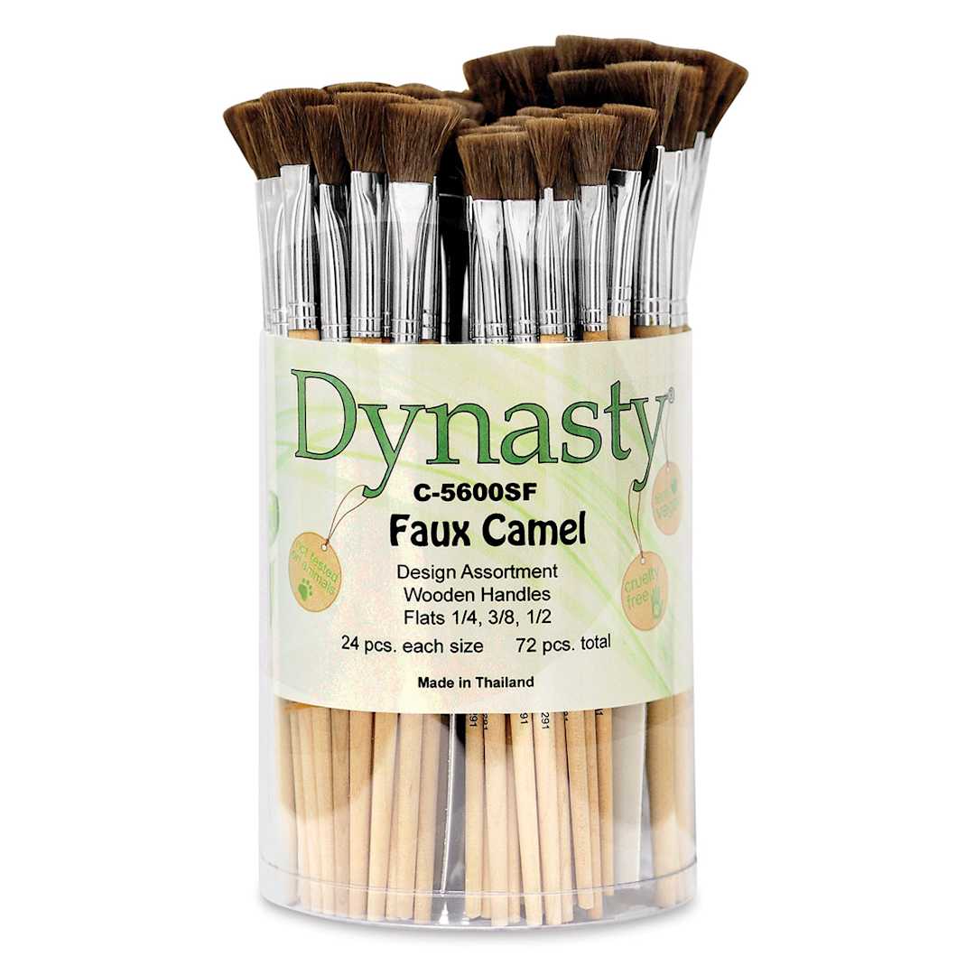 Open in modal - Dynasty Faux Camel Watercolor Canister - Front view of 72 pc Flat Brush canister