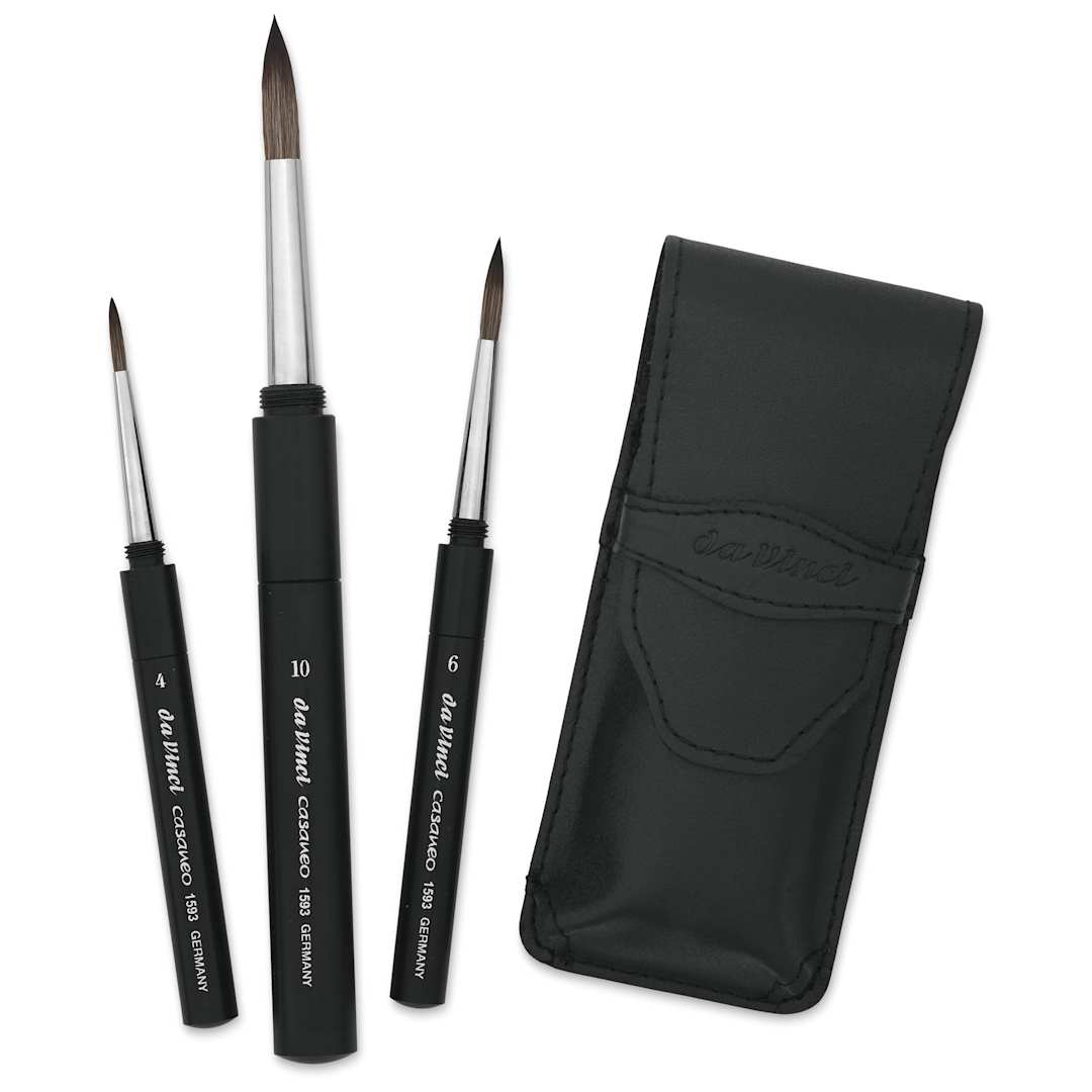 Open in modal - Da Vinci Casaneo Synthetic Squirrel Watercolor Brush Set - Round, Travel Set of 3, Short Handle, brushes attached