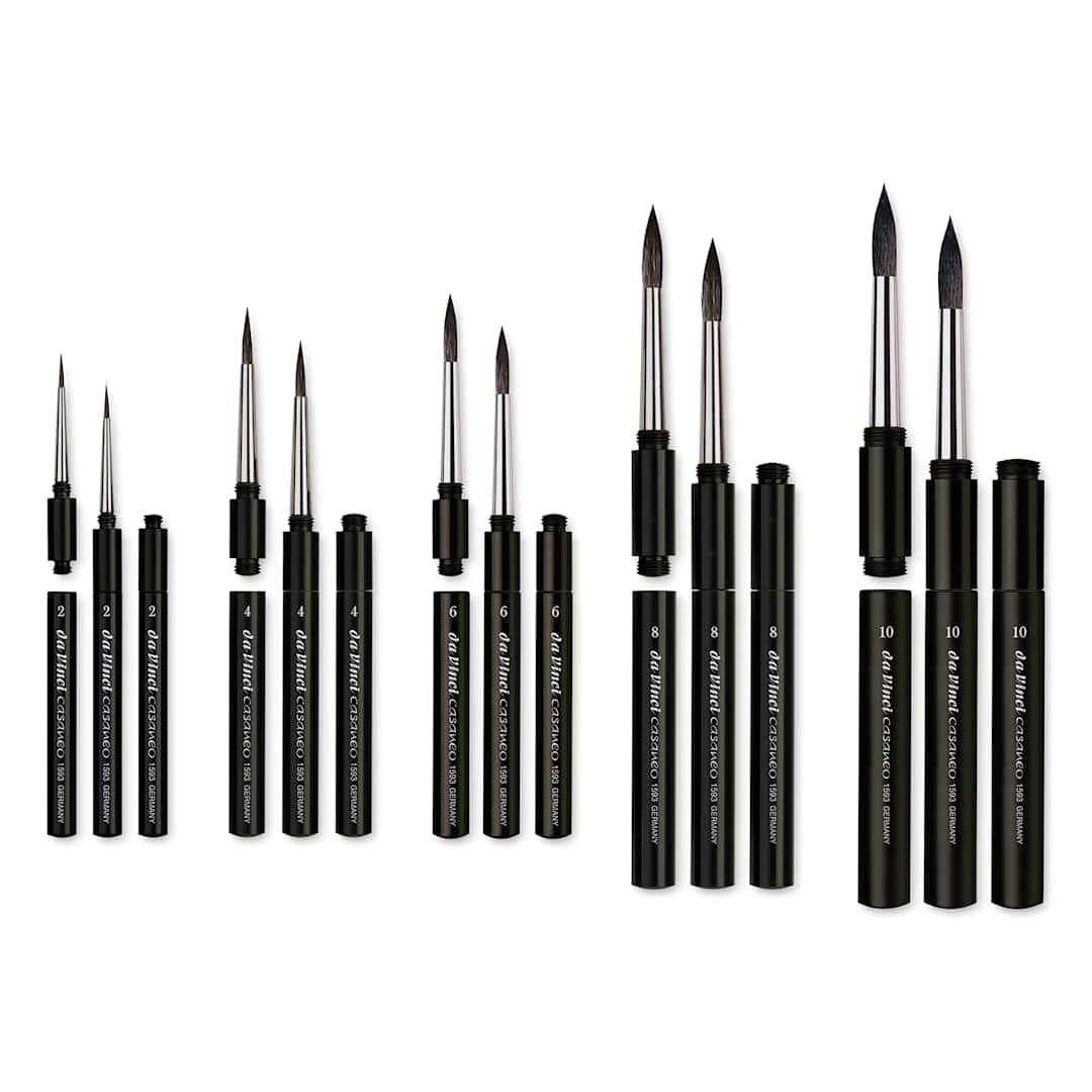 Open in modal - Synthetic Squirrel Watercolor Travel Brushes - Assorted Brushes shown open, closed and separated