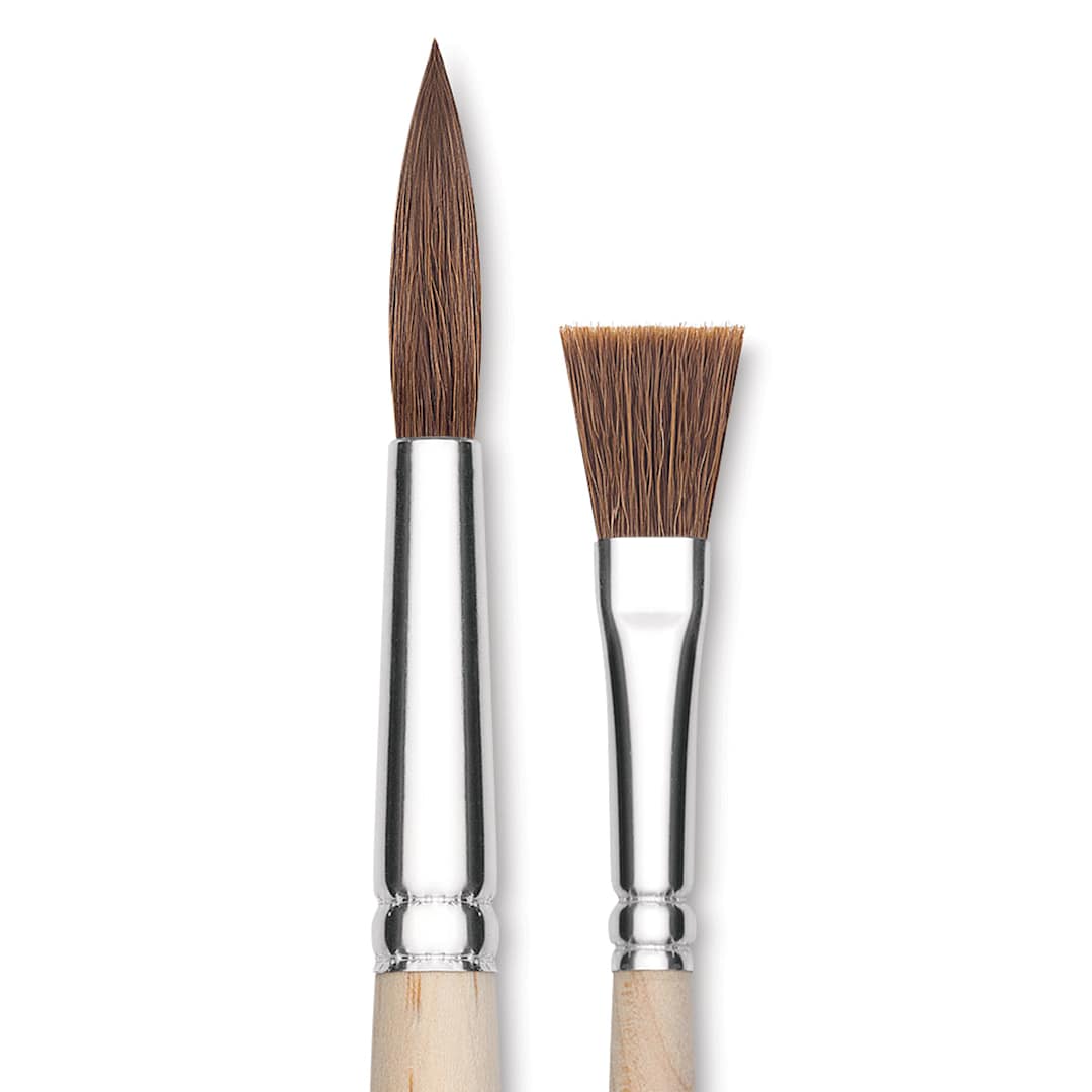 Open in modal - Faux Camel Watercolor Brushes - Tips of Round and Flat brush shown

