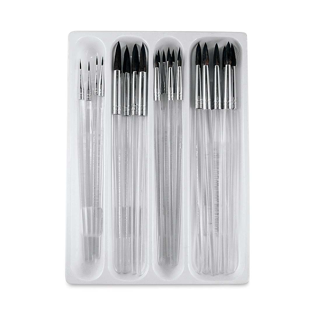 Open in modal - Clear Choice Soft Natural Hair Brushes Value Sets - 24 pc Rounds shown in storage tray