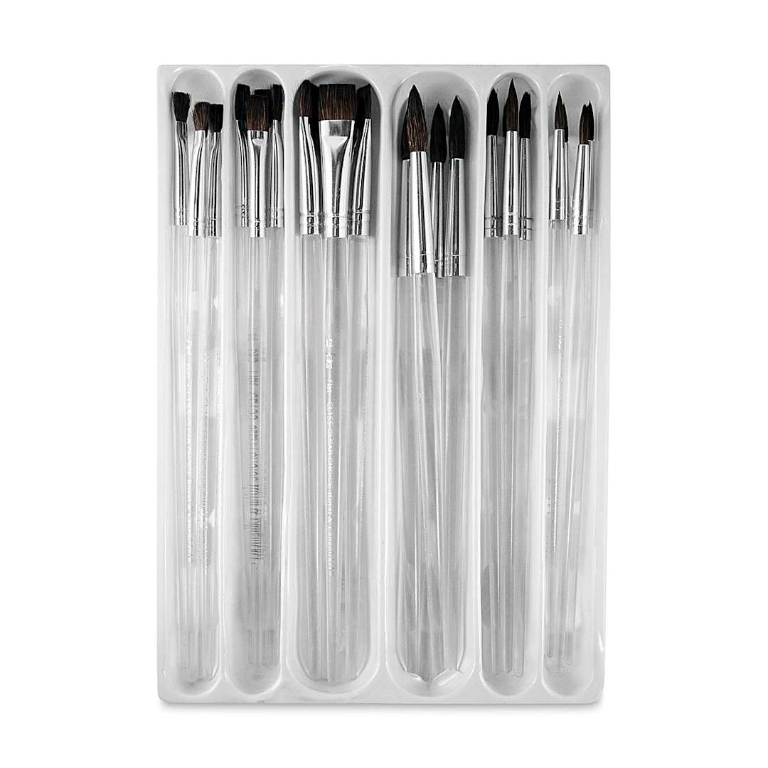 Open in modal - Clear Choice Soft Natural Hair Brushes Value Sets - 24 pc Flats and Rounds shown in storage tray