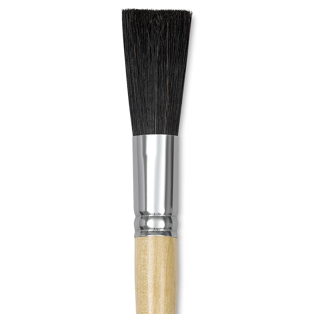 Open in modal - Dynasty Red-Letter Black Bristle Brush - Oval Sash, Long Handle, Size 4 close up