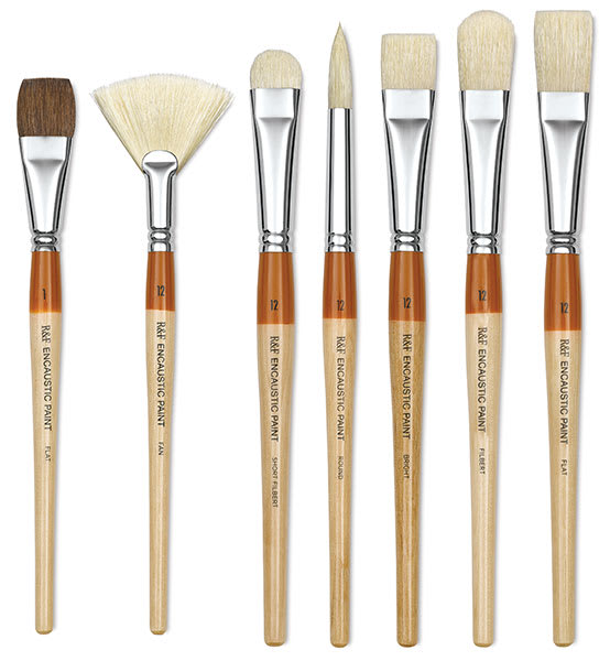 Open in modal - R&F Encaustic Brushes - 7 different brushes shown upright