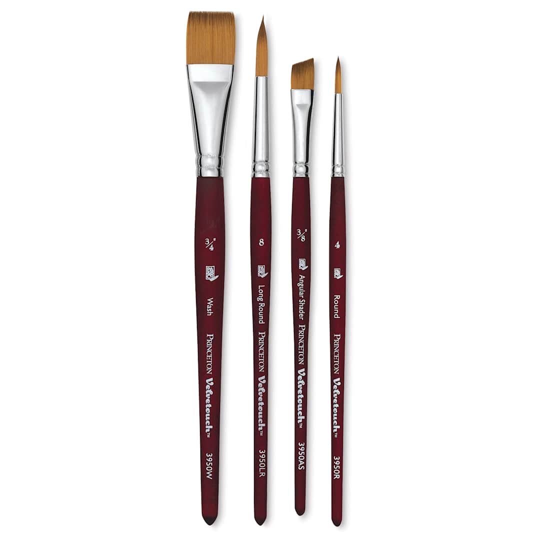 Open in modal - Princeton Velvetouch Series 3950 Synthetic Brushes - Set of 4, Out of Packaging, Brushes Straight