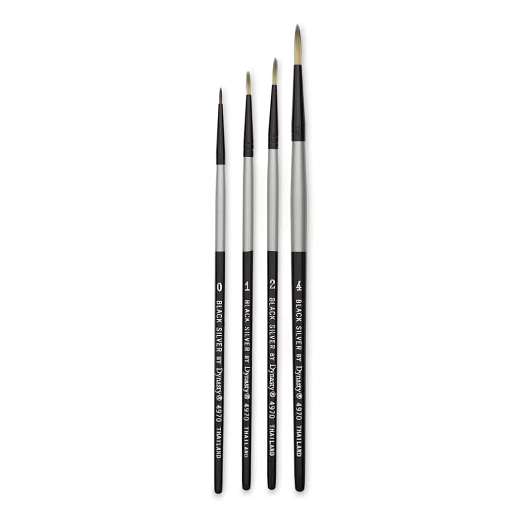 Open in modal - Dynasty Black Silver Synthetic Brushes - Set 1, Pkg of 4