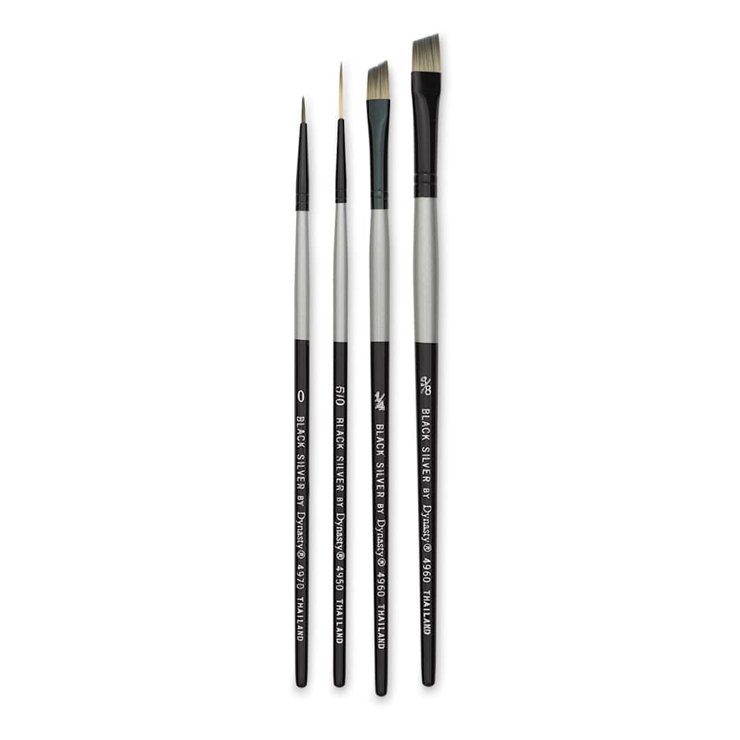 Open in modal - Dynasty Black Silver Synthetic Brushes - Set 2, Pkg of 4