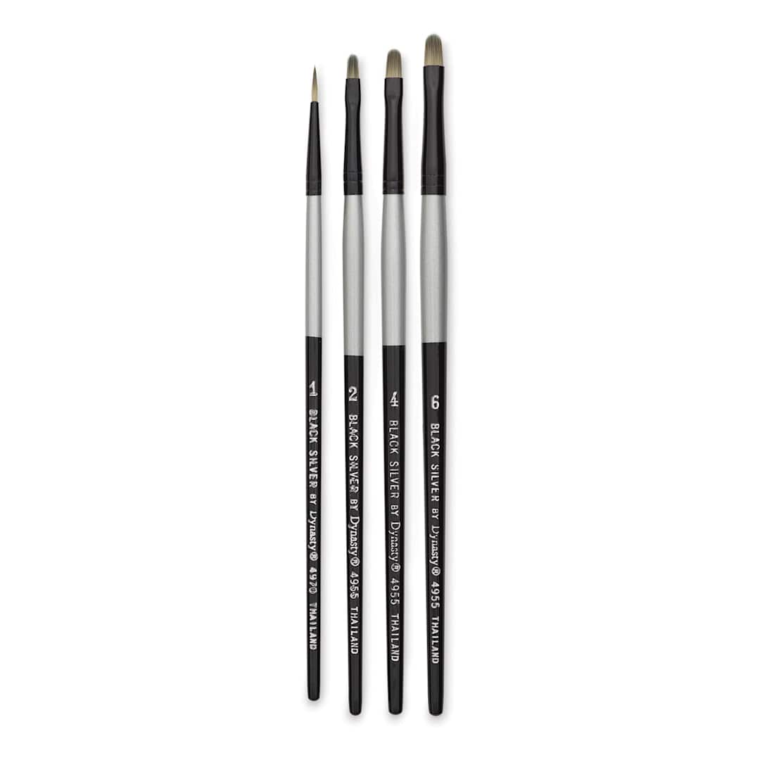 Open in modal - Dynasty Black Silver Synthetic Brushes - Set 3, Pkg of 4