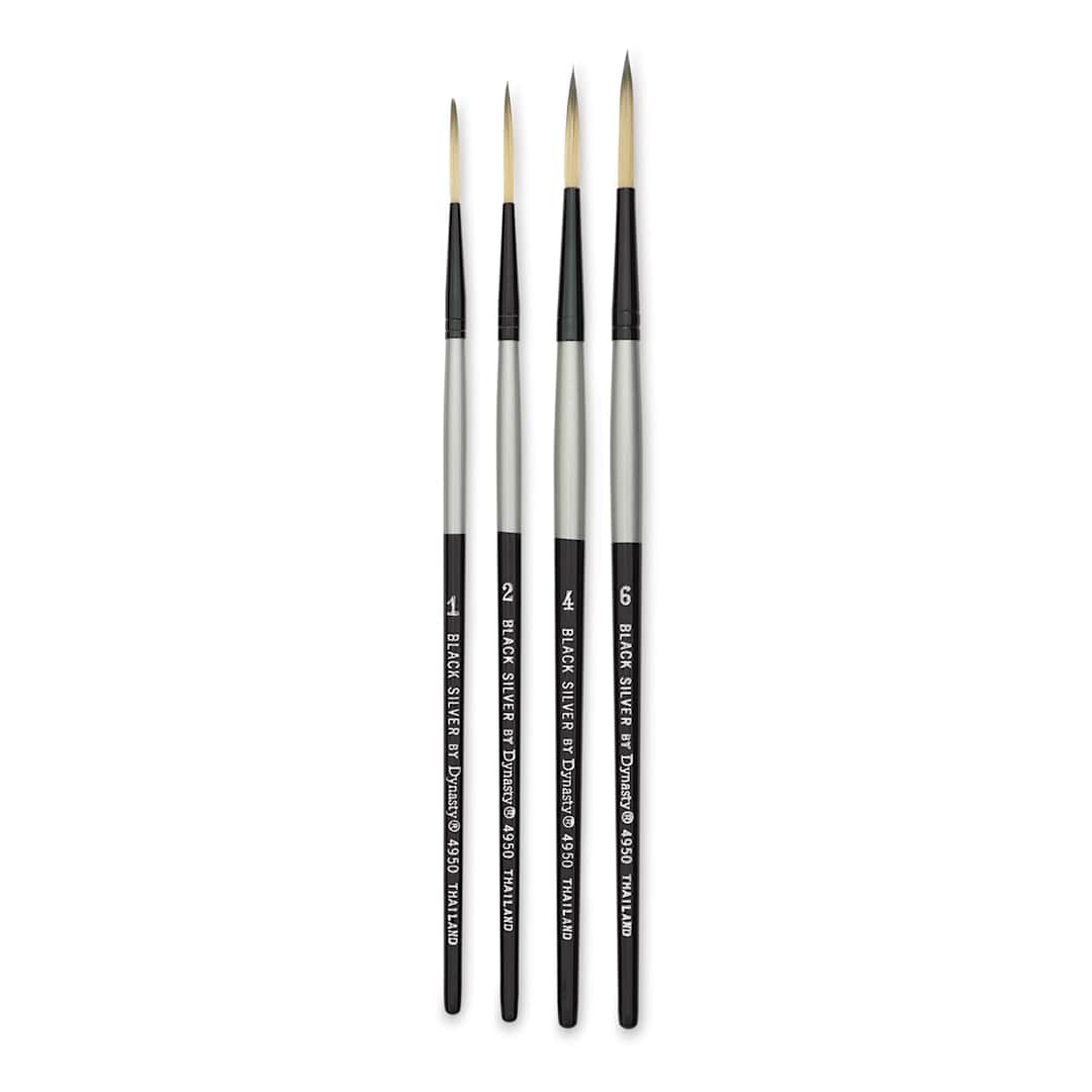 Open in modal - Dynasty Black Silver Synthetic Brushes - Set 4, Pkg of 4