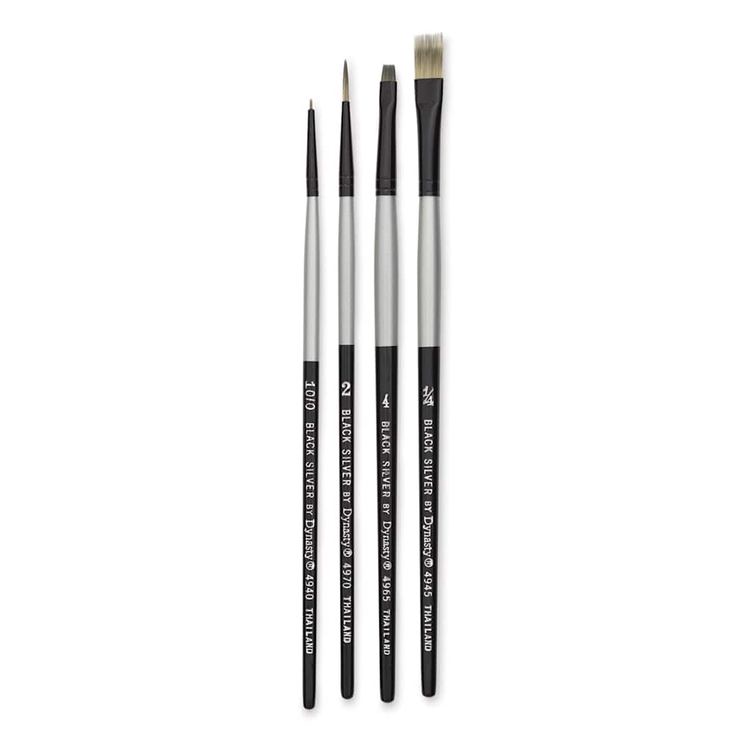 Open in modal - Dynasty Black Silver Synthetic Brushes - Set 6, Pkg of 4