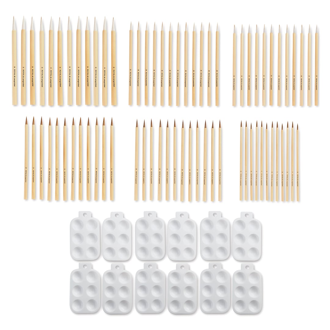 Open in modal - Royal & Langnickel Bamboo Brushes and Palettes Class Pack - Pkg of 72, contents laid out
