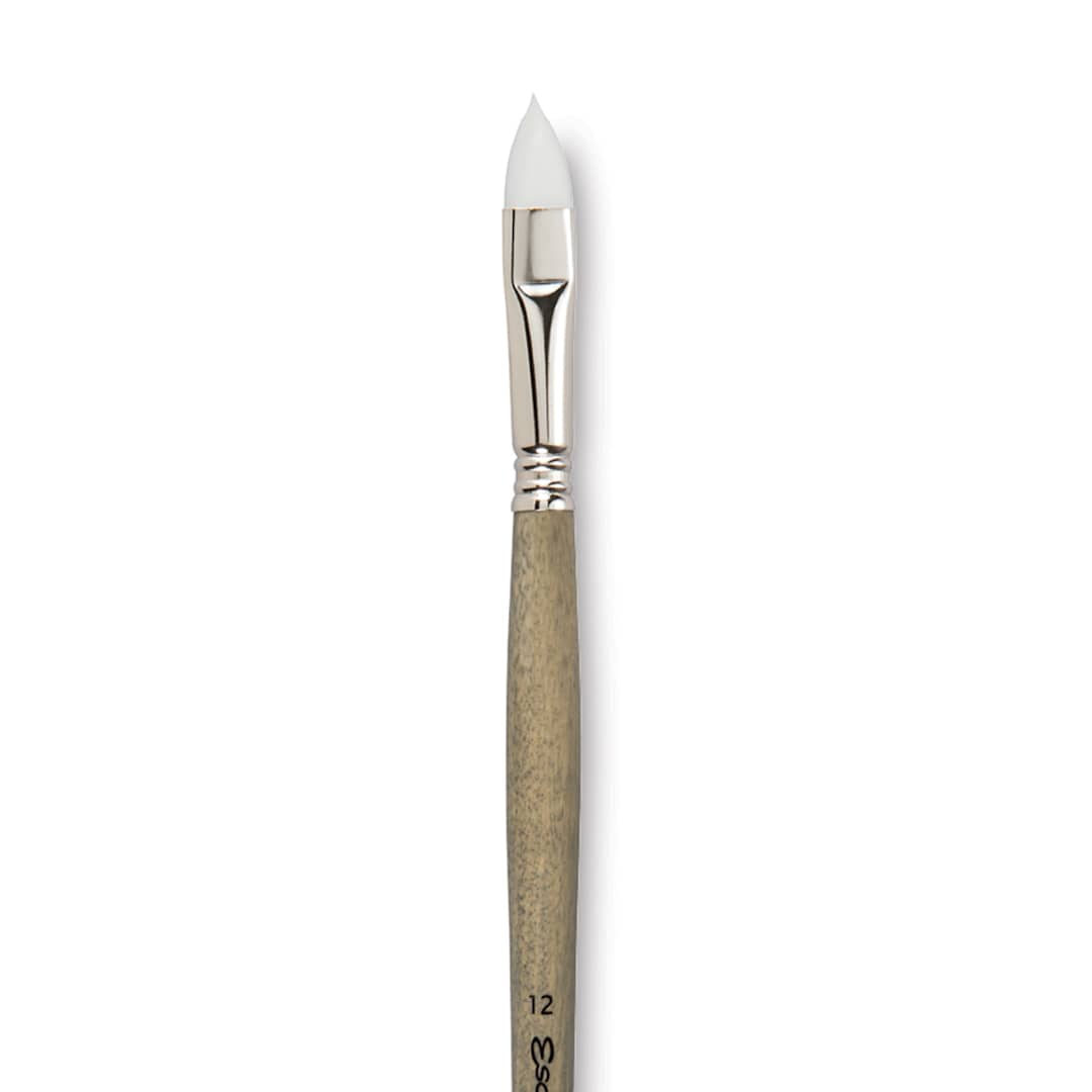Open in modal - Escoda Perla Toray White Synthetic Brush - Filbert, Long Handle, Size 12 close up