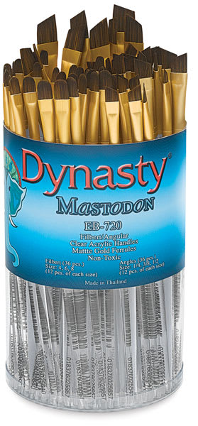 Open in modal - Dynasty Mastodon Synthetic Brush Canister - Front view of package of 36 Filbert and 36 Angle Brushes
