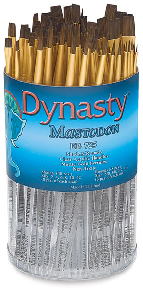 Open in modal - Dynasty Mastodon Synthetic Brush Canister - Front view of package of 48 Round and 48 Shader Brushes
