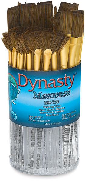 Open in modal - Dynasty Mastodon Synthetic Brush Canister - Front view of package of 36 Fan and 36 Glaze Brushes