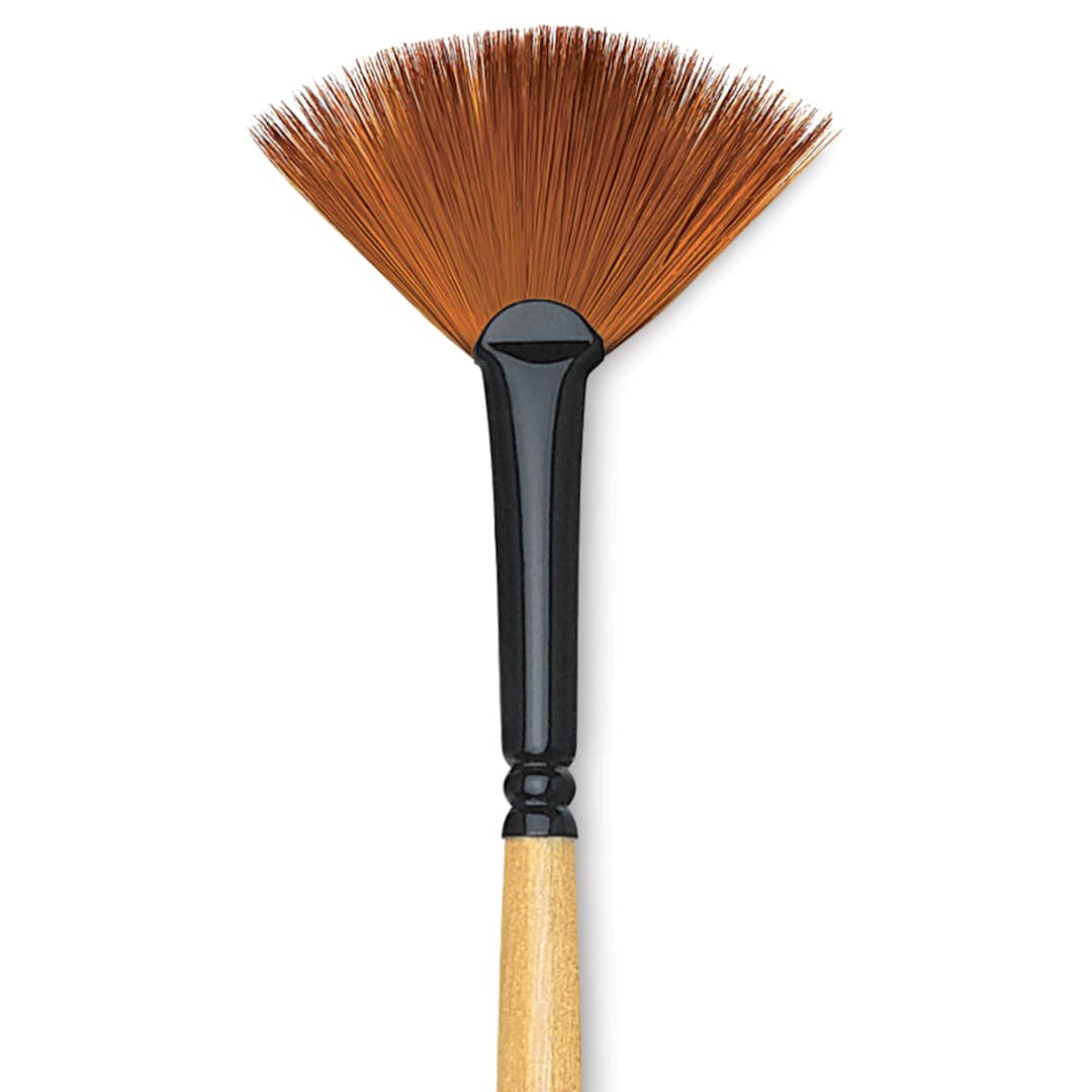 Open in modal - Dynasty Black Gold Brush - Fan, Long Handle, Size 4 close up