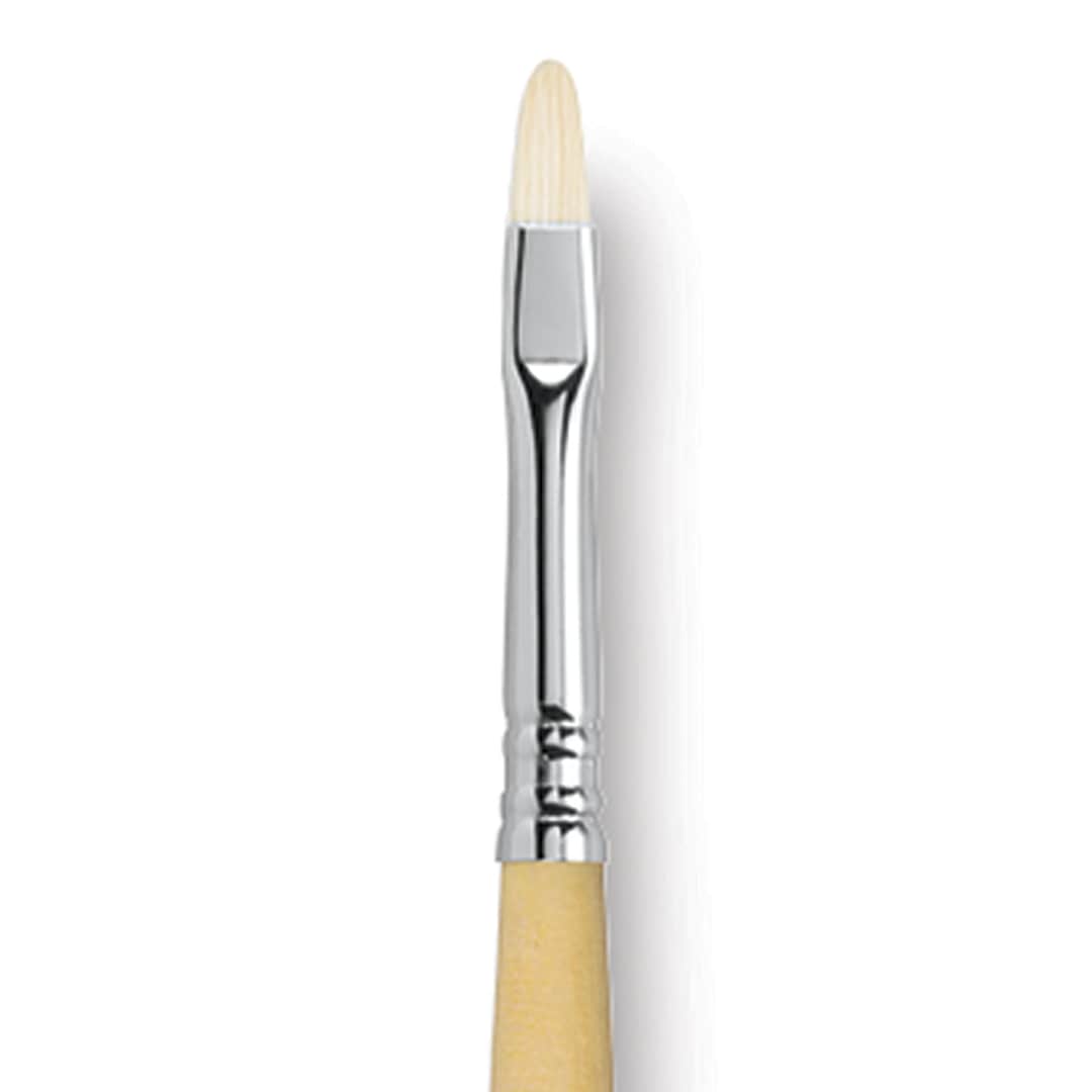 Open in modal - Escoda Clasico Chungking White Bristle Brush - Short Filbert, Long Handle, Size 4 close up