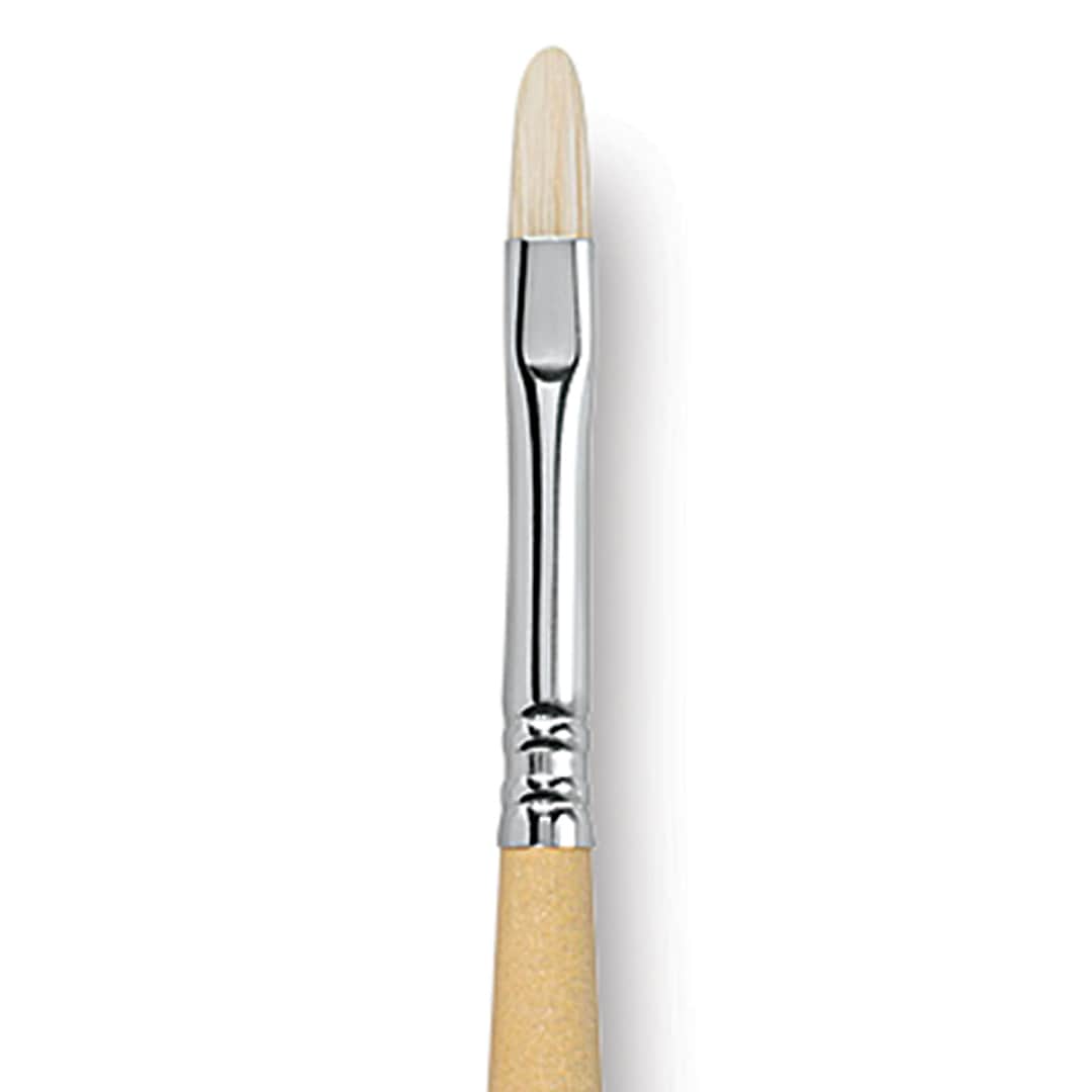 Open in modal - Escoda Clasico Chungking White Bristle Brush - Short Filbert, Long Handle, Size 6 close up