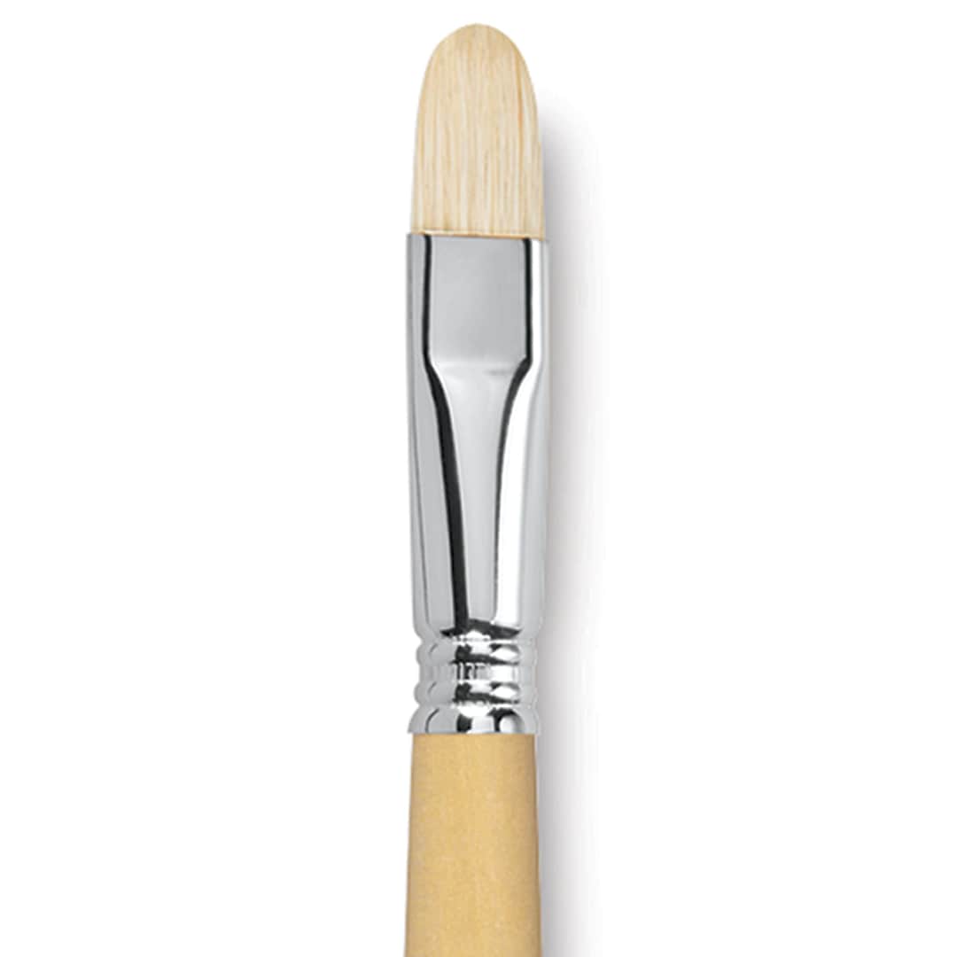 Open in modal - Escoda Clasico Chungking White Bristle Brush - Short Filbert, Long Handle, Size 16 close up