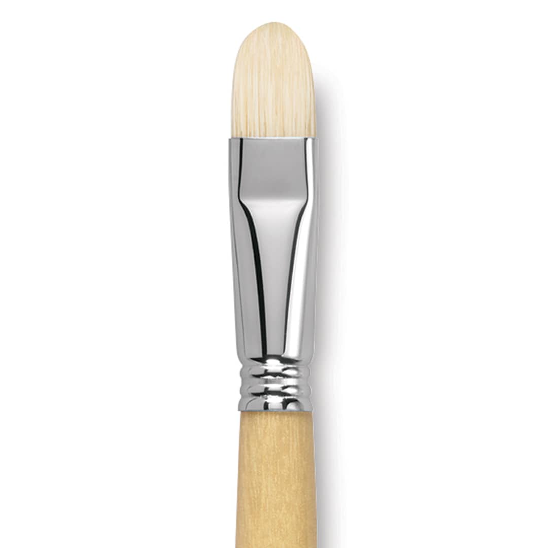 Open in modal - Escoda Clasico Chungking White Bristle Brush - Short Filbert, Long Handle, Size 18 close up