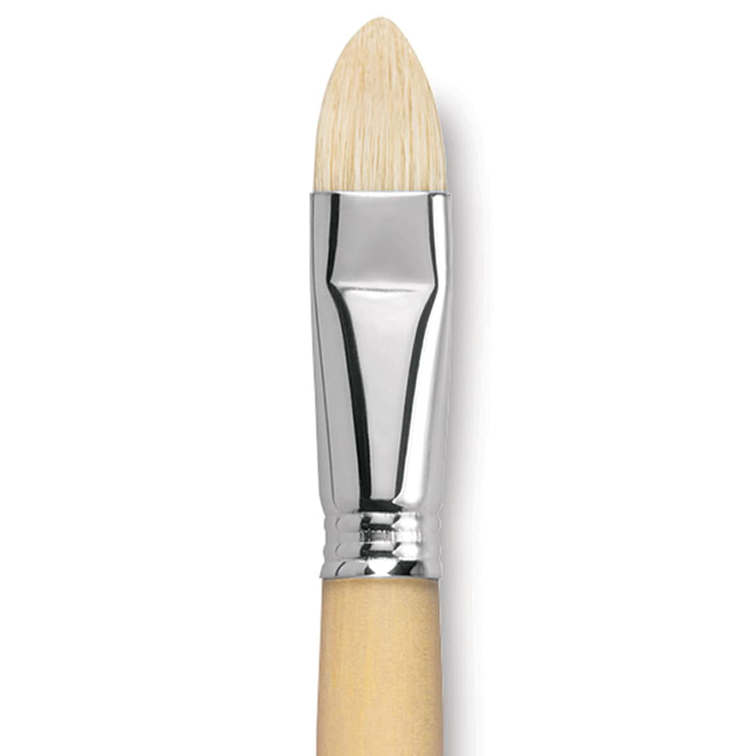 Open in modal - Escoda Clasico Chungking White Bristle Brush - Short Filbert, Long Handle, Size 20 close up