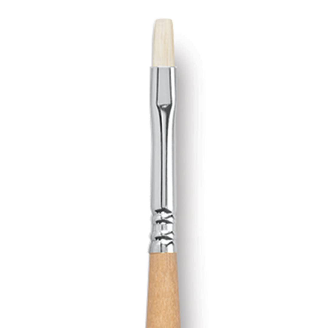 Open in modal - Escoda Clasico Chungking White Bristle Brush - Bright, Long Handle, Size 6 close up