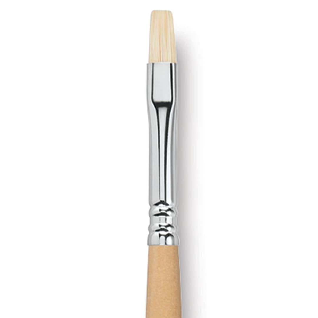 Open in modal - Escoda Clasico Chungking White Bristle Brush - Bright, Long Handle, Size 8 close up