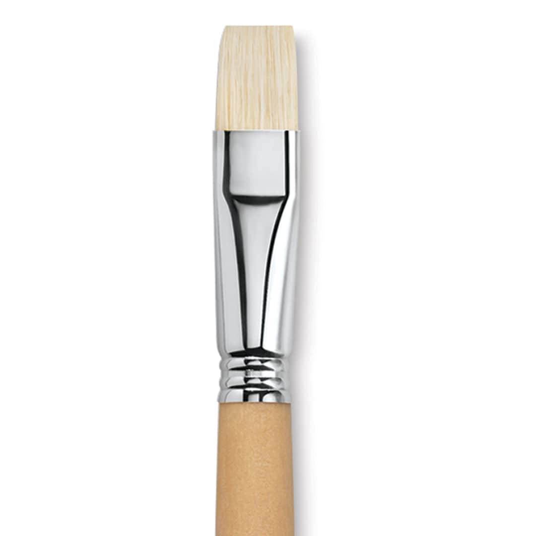 Open in modal - Escoda Clasico Chungking White Bristle Brush - Bright, Long Handle, Size 18 close up