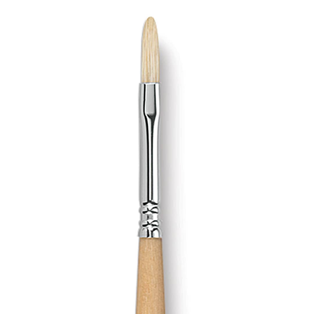 Open in modal - Escoda Clasico Chungking White Bristle Brush - Filbert, Long Handle, Size 6 close up